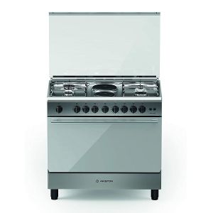 Ariston 90Cms Gas Oven and Gas Hob| Enamelled Grids| Freestanding Cooker | Made in Italy| BAM940EMSM | Inox Color