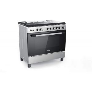 Midea 90x60cm 5 Burner Gas Cooker | Grill Oven | Convection Fan | Cast Iron Pan | LME95030FFD-C | Stainless Steel