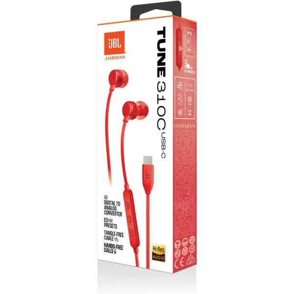 JBL TUNE 310C USB-C Wired Hi-Res In-Ear Headphones| Red | Eros