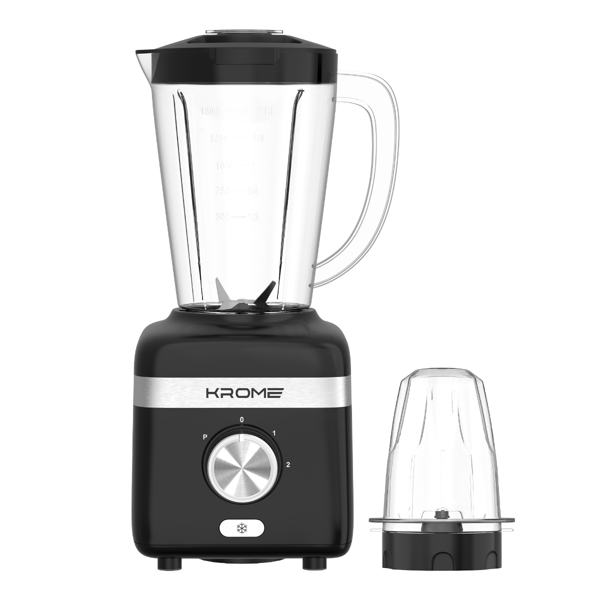 Krome 1.5L Blender With Grinder Jar | 600W | 2 Speeds + Pulse | Ice crusher function | SS blades | KR-BL1560PD